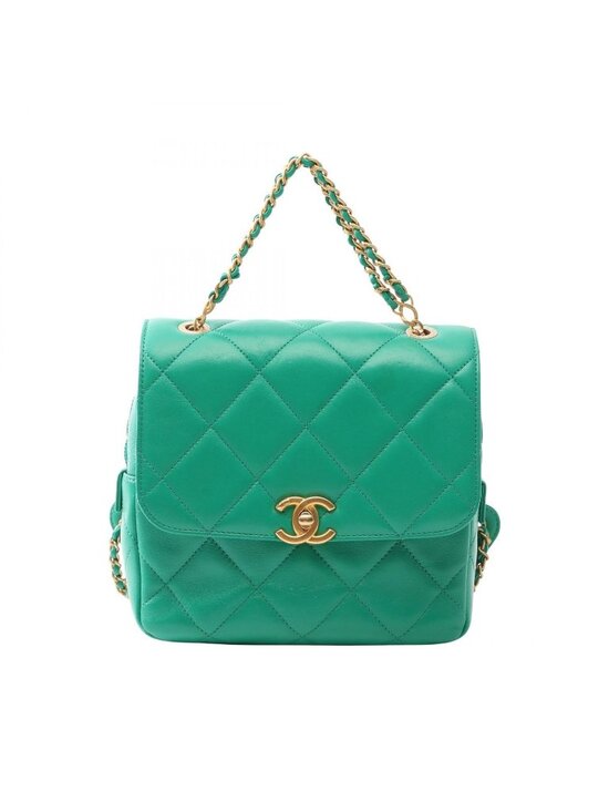 Chanel Backpack Quilted Square Chain Green Lambskin main image 8